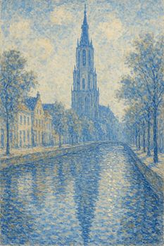 Impressionistische Spiegeling Delft - Licht over de stad Vermeer