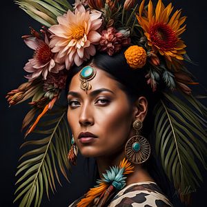 Bloeiende Schoonheid: Indiaanse vrouw van Mellow Art