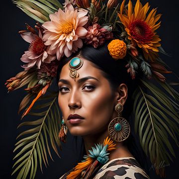 Blühende Schönheit: Frau der amerikanischen Ureinwohnerin von Mellow Art