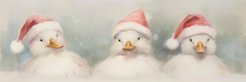 Trois canards portant des bonnets de Noël sur Whale & Sons