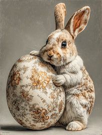 Hase mit dekorativem Osterei in sanften Farbtönen von But First Framing