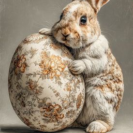 Hase mit dekorativem Osterei in sanften Farbtönen von But First Framing