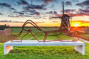 Coucher de soleil au moulin du polder le Goliath à Groningen sur Evert Jan Luchies