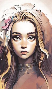 Portrait Mädchen in Sepia Farbe von Emiel de Lange