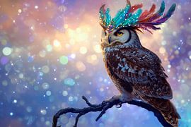 Kleurrijke uil met verendecoratie van Poster Art Shop