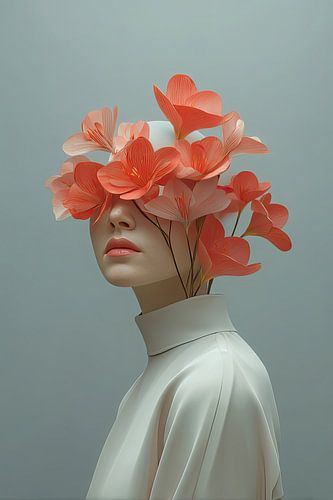 surrealistisch portret vrouw met bloemen