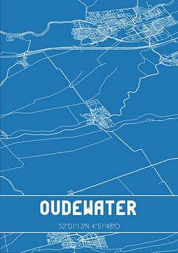 Blauwdruk | Landkaart | Oudewater (Utrecht) van MijnStadsPoster