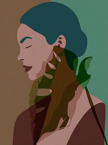 Modern abstract portret in vintage groen- en bruintinten