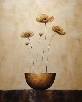Still life with poppies in gold by Carla Van Iersel