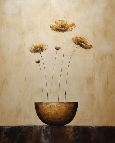 Stilleven met klaprozen in goud