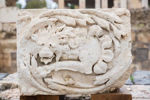 Roman block of stone with lion in Beth She An in Israel