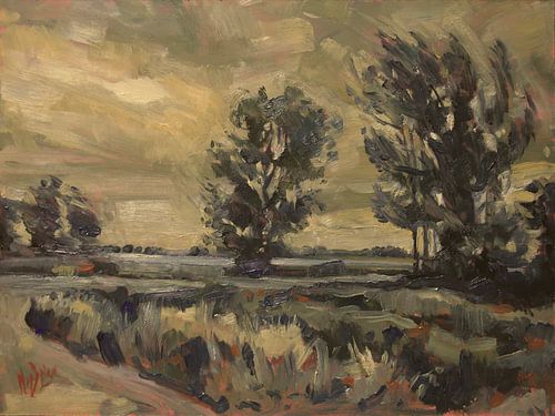 Warme wind tijdens de vroege morgen langs het Schildmeer