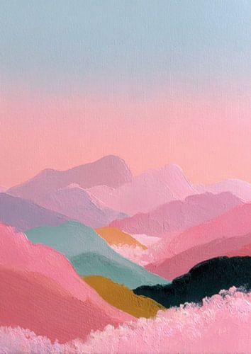 Pastel landschap met bergen