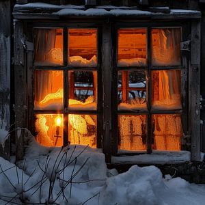 Winter Hütte Wald Dämmerung Licht Fenster Gemütlichkeit Ruhe