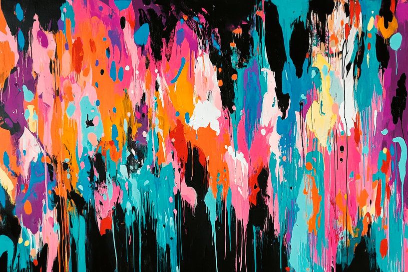 Kleurrijk abstract schilderij met verfspatten van Poster Art Shop