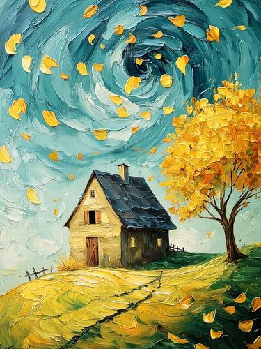 Autumn House Painting Style Vincent van Gogh