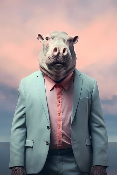 Hippo in suit by haroulita