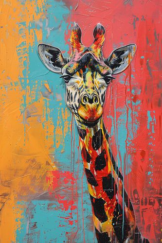Kleurrijk schilderij van een giraffe