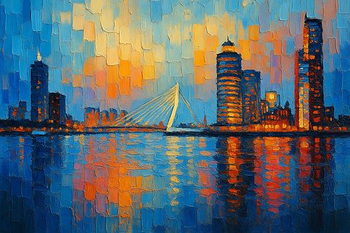 Skyline van Rotterdam in Impasto