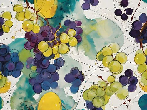 Abstracte druivenpracht met aquarelaccenten