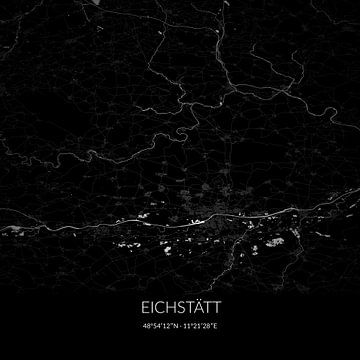Black and white map of Eichstätt, Bayern, Germany. by Rezona