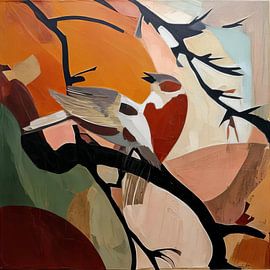 Birds on a Branch - Inspired by Ohara Koson by Joyce de Jong