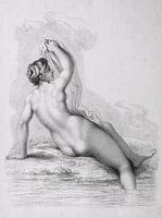 Old black and white study of a bathing young woman
