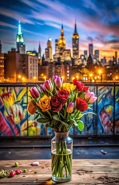 Urban Stil Leven met Rozen in New York van Mister Artsy