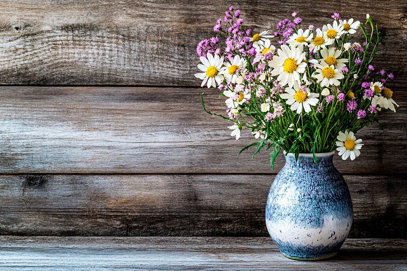 Flowers in vase on wood by Imperial Art House