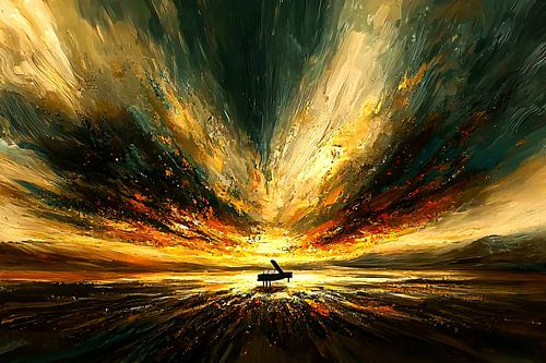 Piano in vurige zonsondergang