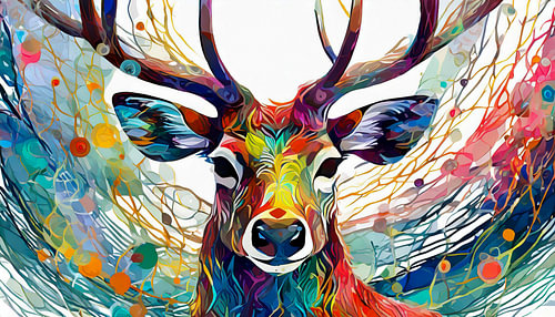 Abstract reindeer in a colourful watercolour art design