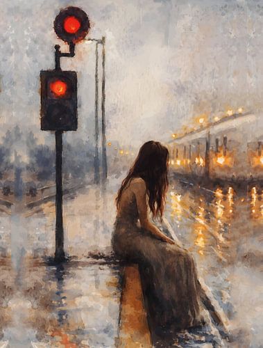 Eenzame vrouw bij het rode licht – een melancholisch tafereel