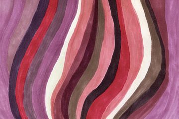 Retro funky waves. Abstract art in lilac, red, pink, brown and black van Dina Dankers