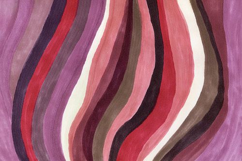Vagues rétro et funky. Art abstrait en lilas, rouge, rose, marron et noir.