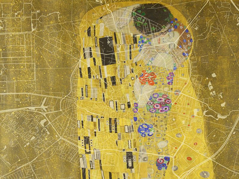 Map of Hilversum with the Kiss by Gustav Klimt by De Kaartenwinkel