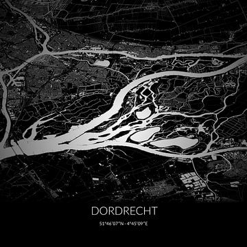 Black-and-white map of Dordrecht, South Holland. by Rezona