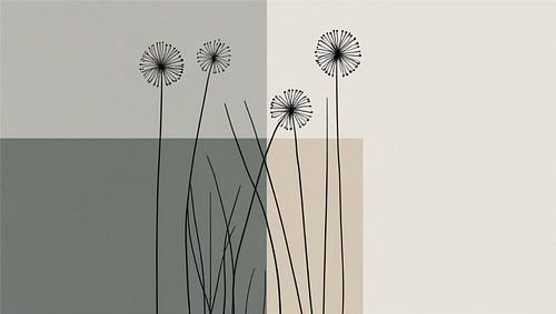 Abstract Japandi | Paardenbloemen in aardetinten