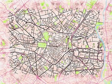 Kaart van Montpellier centrum in de stijl 'Soothing Spring' van Maporia