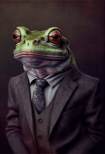 Stattlich stehendes Porträt eines Frosches im Anzug