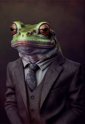 Stattlich stehendes Porträt eines Frosches im Anzug