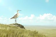 Elegante vogel op een grasheuvel schilderij van Art & Soul Creations thumbnail