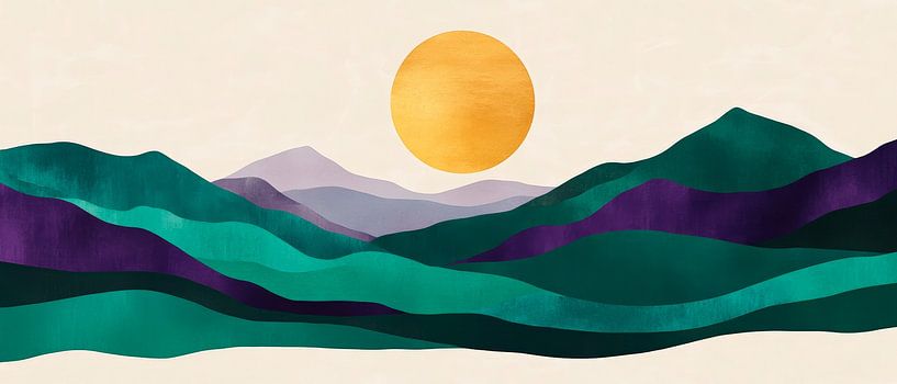 Kleurrijk berglandschap met zonsopgang van Poster Art Shop