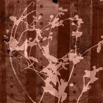 Flowers and abstract shapes in rusty dark brown. by Dina Dankers