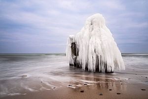 Buhne in de winter aan de kust van de Oostzee bij Kühlungsborn. van Rico Ködder