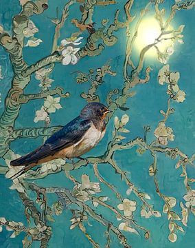 Zwaluw met amandelbloesem en zon - Vincent van Gogh van Digital Art Studio