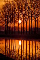Die aufgehende Sonne entlang des Flusses Linge in der Gemeinde Overbetuwe.