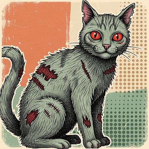 Zombie-Katze mit roten Augen