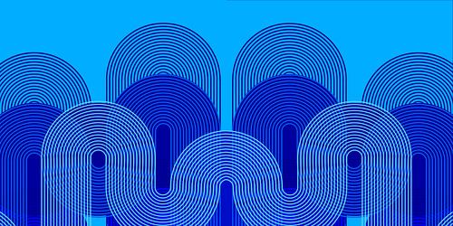 Retro Zonsondergang met Regenboog Geometrie Blauw