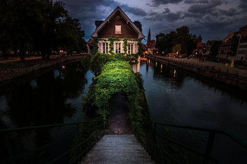 Frankrijk Straatsburg, Straatsburg, vakwerkhuis in de avonduren