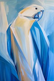 Œuvre d'art cubiste représentant un perroquet en couleurs sur Art & Soul Creations